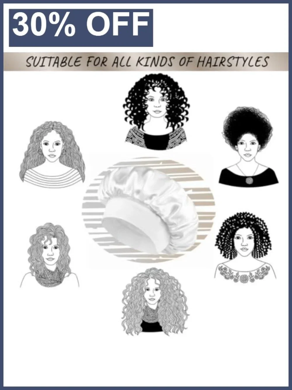 Large Satin Sleep Bonnet for Women Men Curly Hair